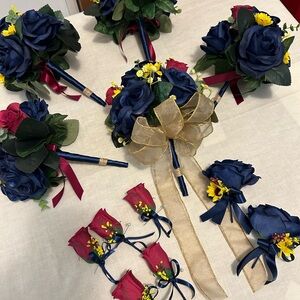 Elegant Navy and Burgundy Floral Bouquet Set